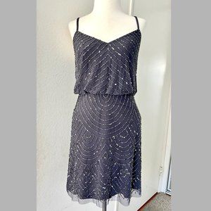 Y2K Adrianna Papell Beaded mesh Gray Mini Dress